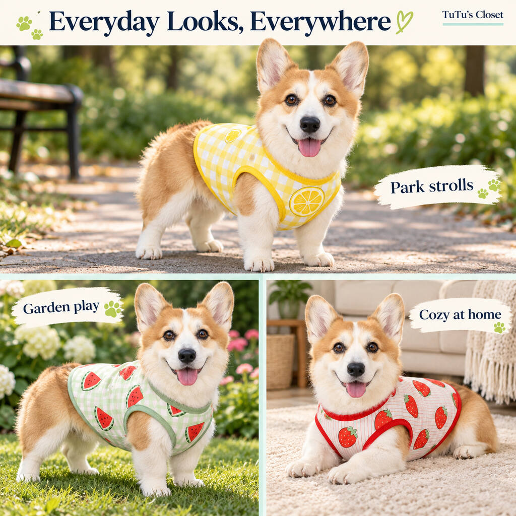 Fruit Print Dog Vest – Stretchy, Lightweight Fleece