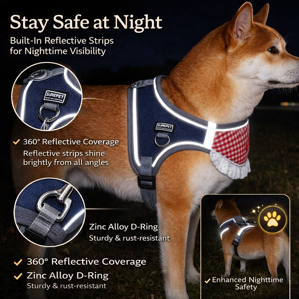 Dog Harness with Bandana Bib – No Pull Adjustable Vest for Small & Medium Dogs (Harness Only)